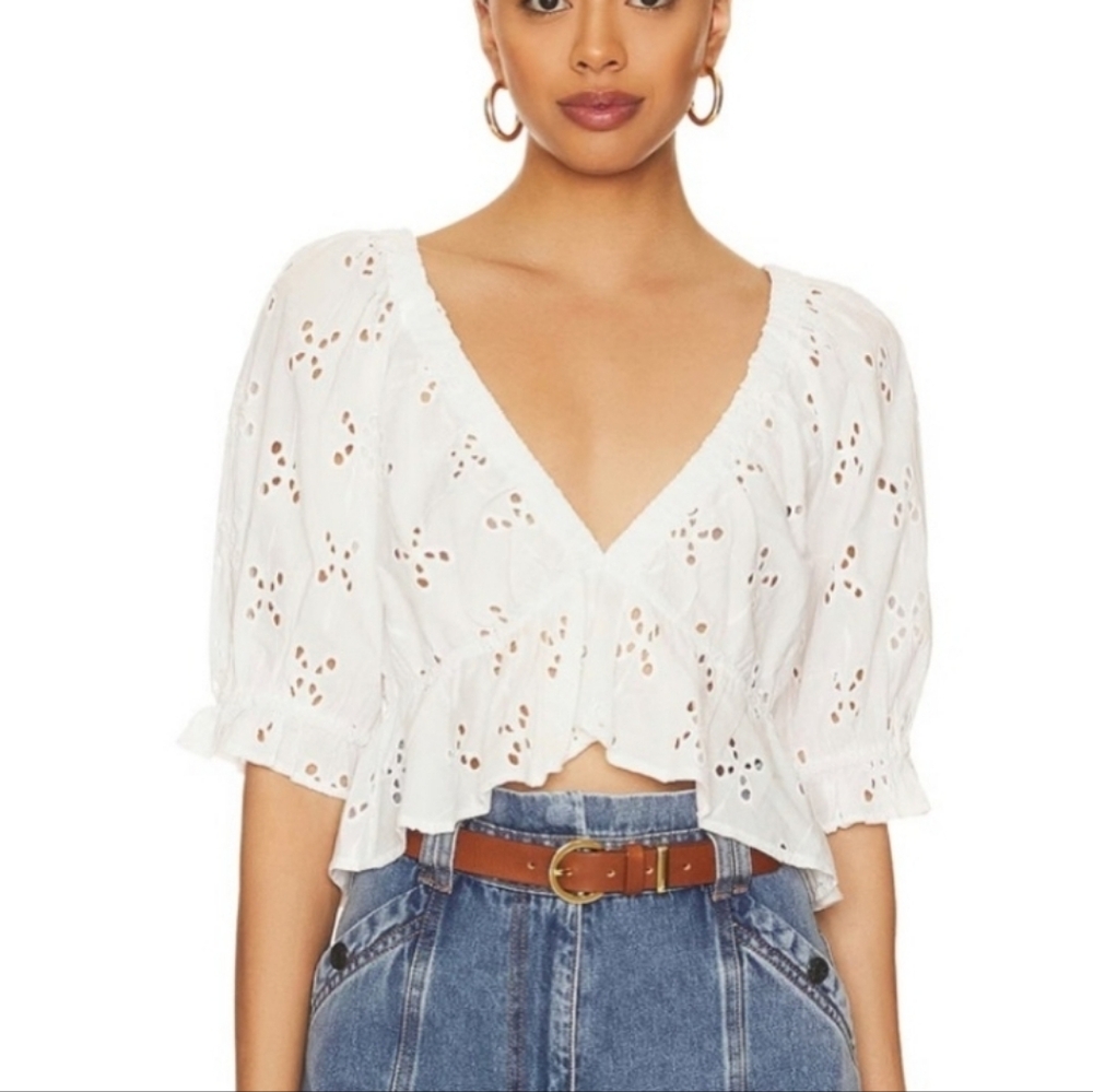 NWT Free People Gardenia Top in Optic White size Large